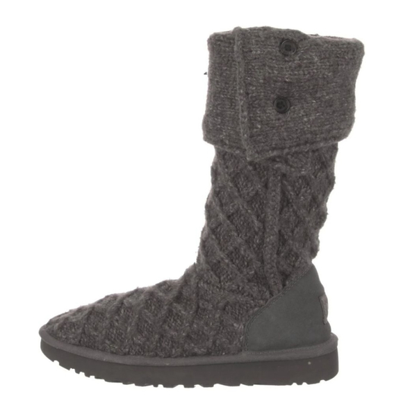 Women's UGG Gray Knit Cable Button Winter Boots Size 6 - Picture 2 of 13